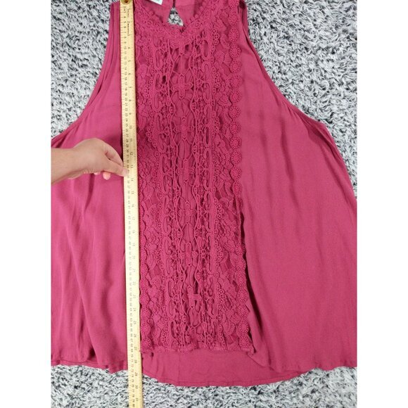 MAURICES Sleeveless Top Womens SZ XL Crochet Trim Raspberry Lagen Coquette Fairy - Picture 4 of 9